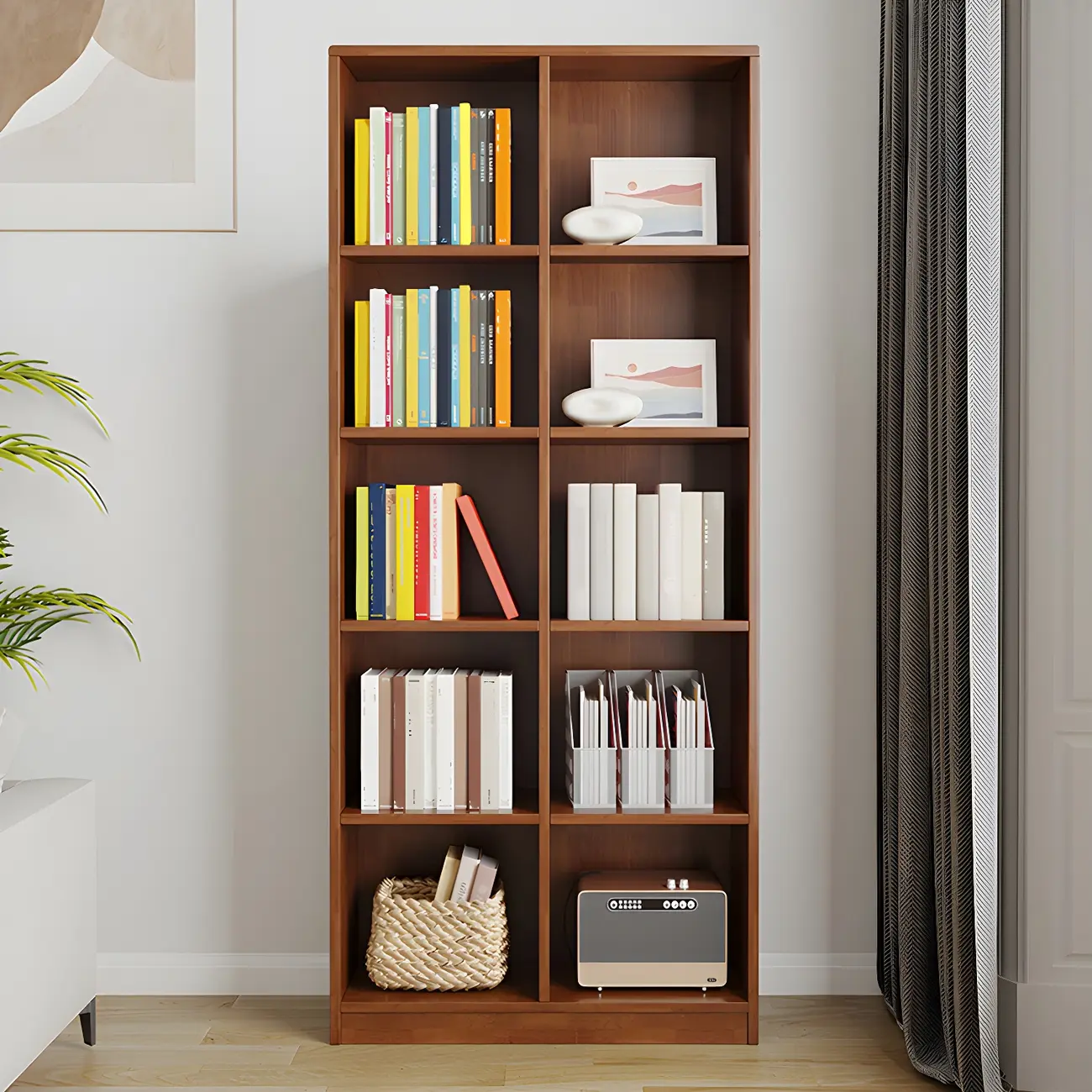 Modern Wooden Closed Back Bookcase with Shelves