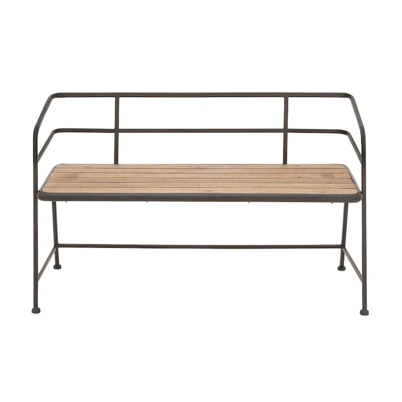 Metal Bench with Wood Seat - Black - Roche River Dcor. - 18Wx45Lx28H