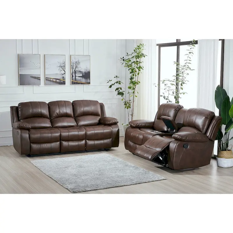 Furniture 2 Piece Bonded Leather Reclining Living Room Set, Sofa and Loveseat