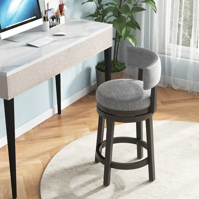 Swivel Bar Stool - Gray Upholstered - 27