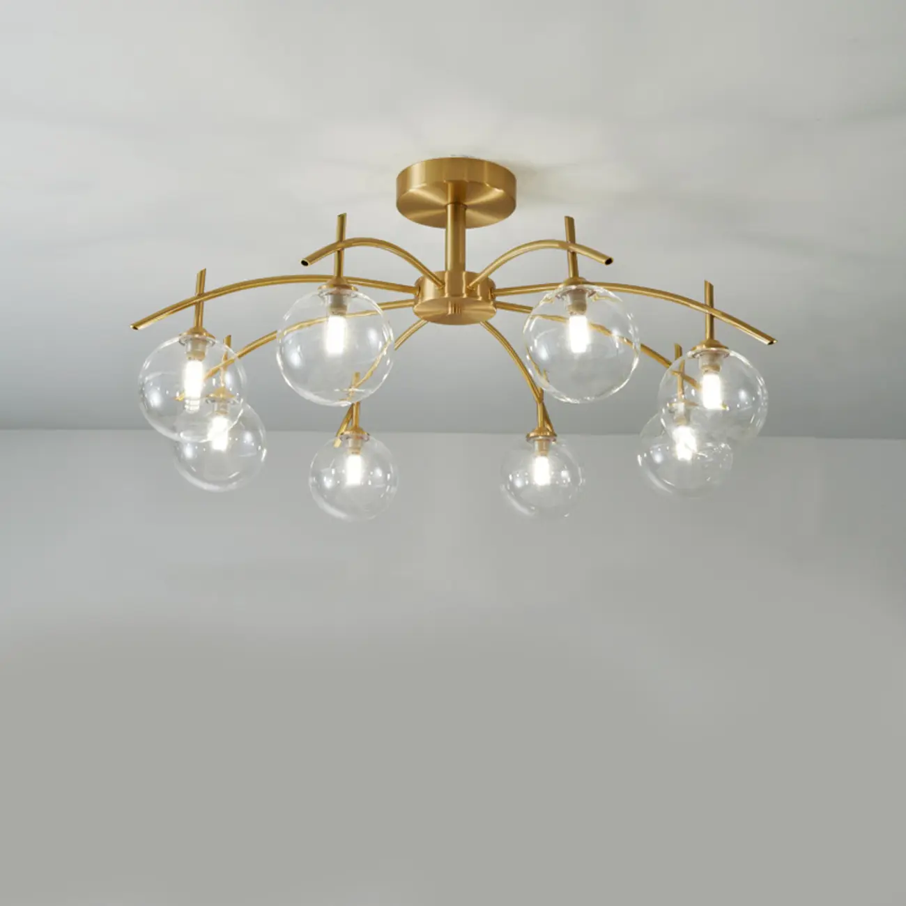 Classic Large Globe Glass Golden Semi Flush Mount Ceiling Light