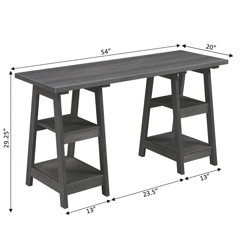Convenience Concepts Designs2Go Double Trestle Desk with Shelves