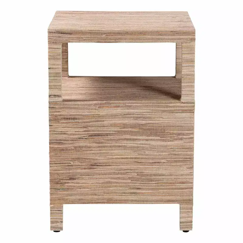 Natural Woven Grasscloth 2-Drawer Nightstand, 1-Person