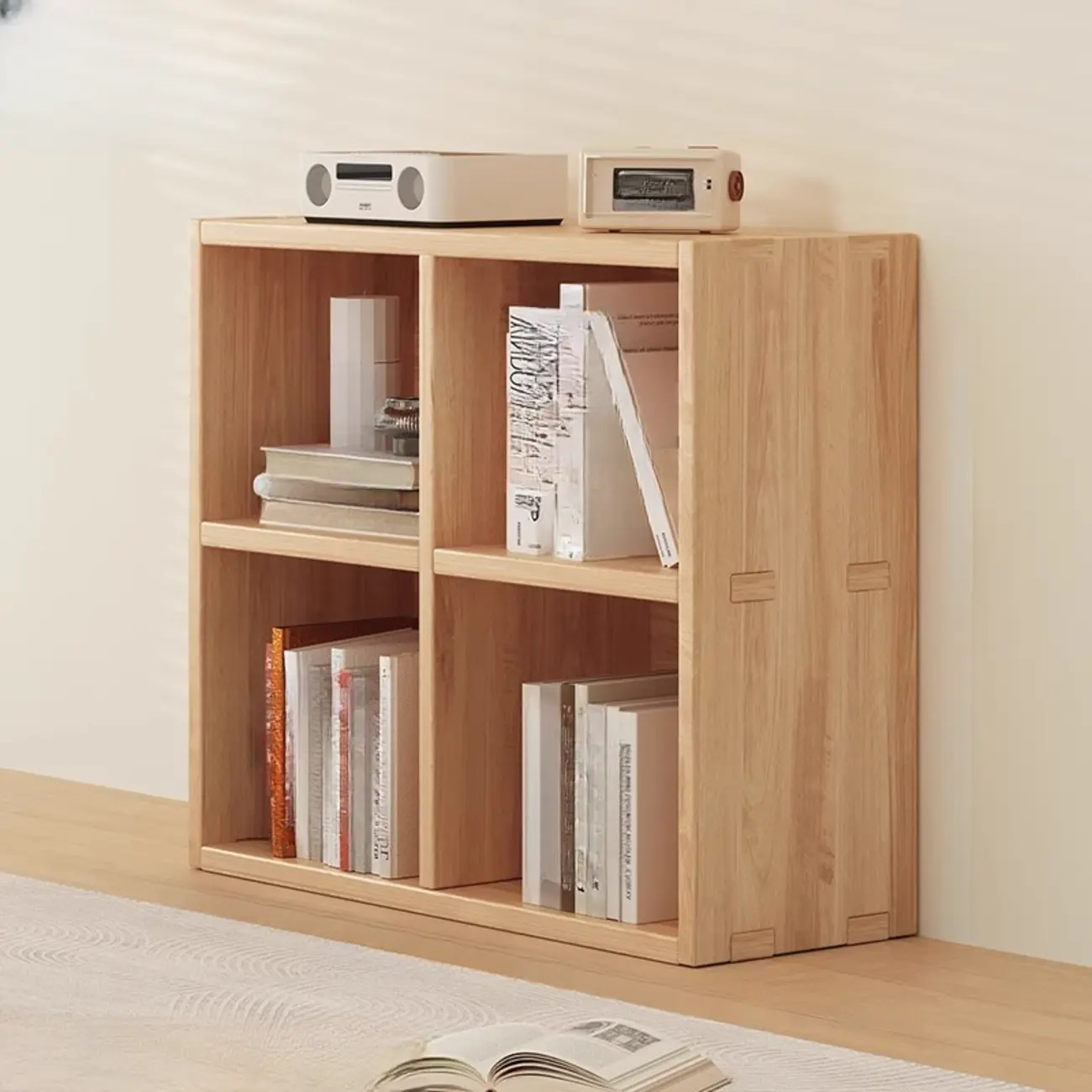 Natural Wood Horizontal Bookcase Cube Organizer