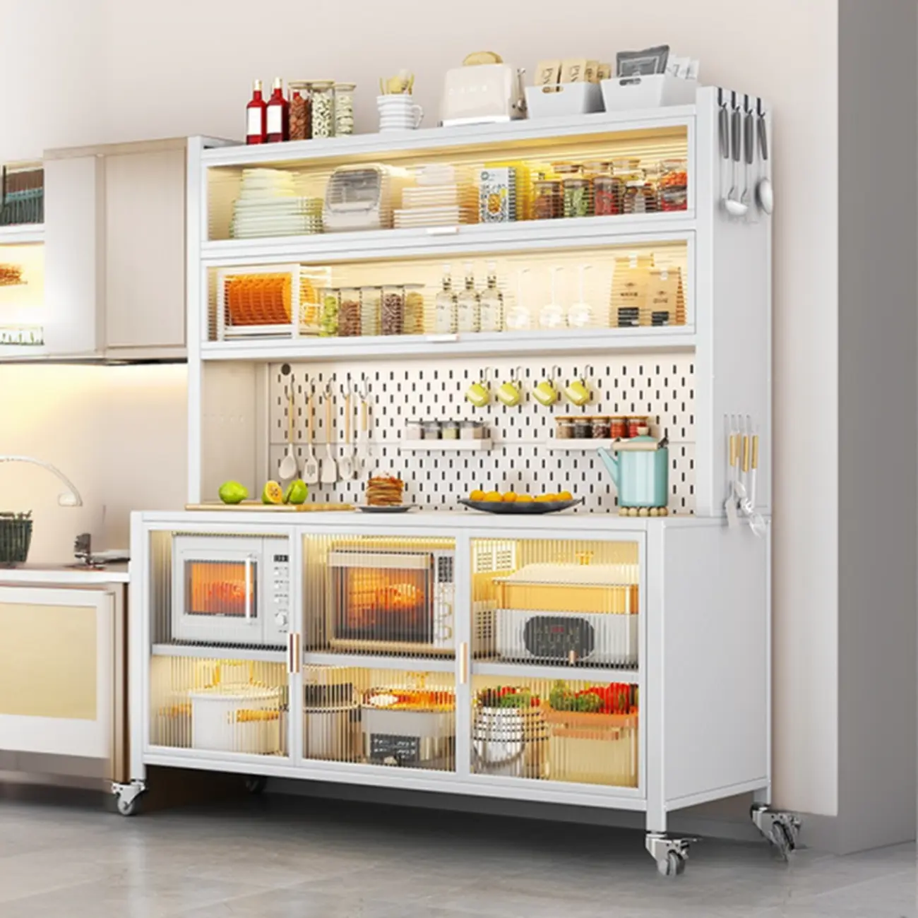 Modern Metal Adjustable Shelving Narrow Sideboard