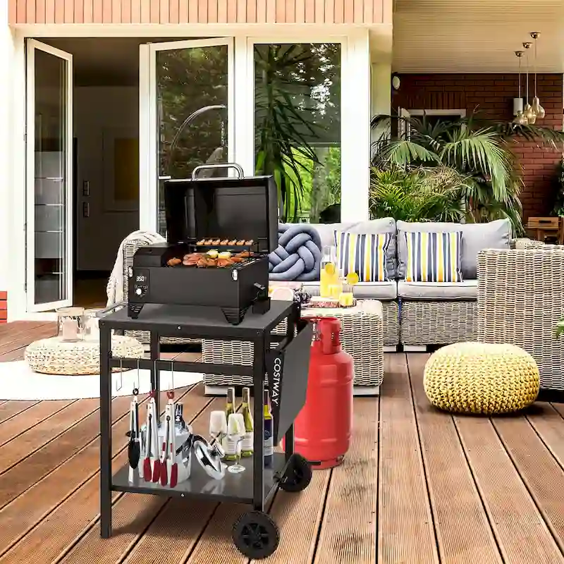 Costway Double-Shelf Movable Dining Cart Table Multifunctional Kitchen - See Details