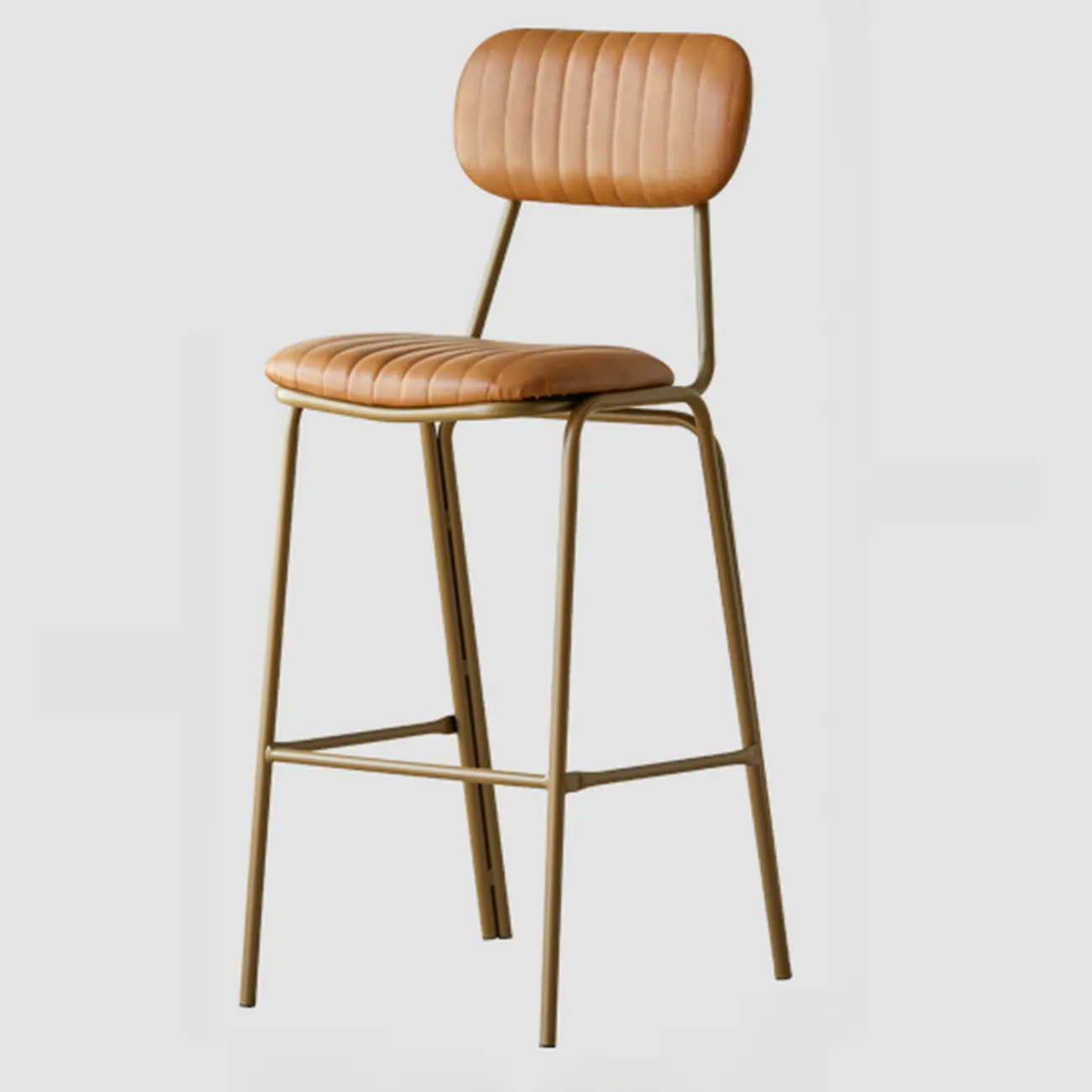 Mid Century Modern Leather Gold Frame Bar Stools with Backs
