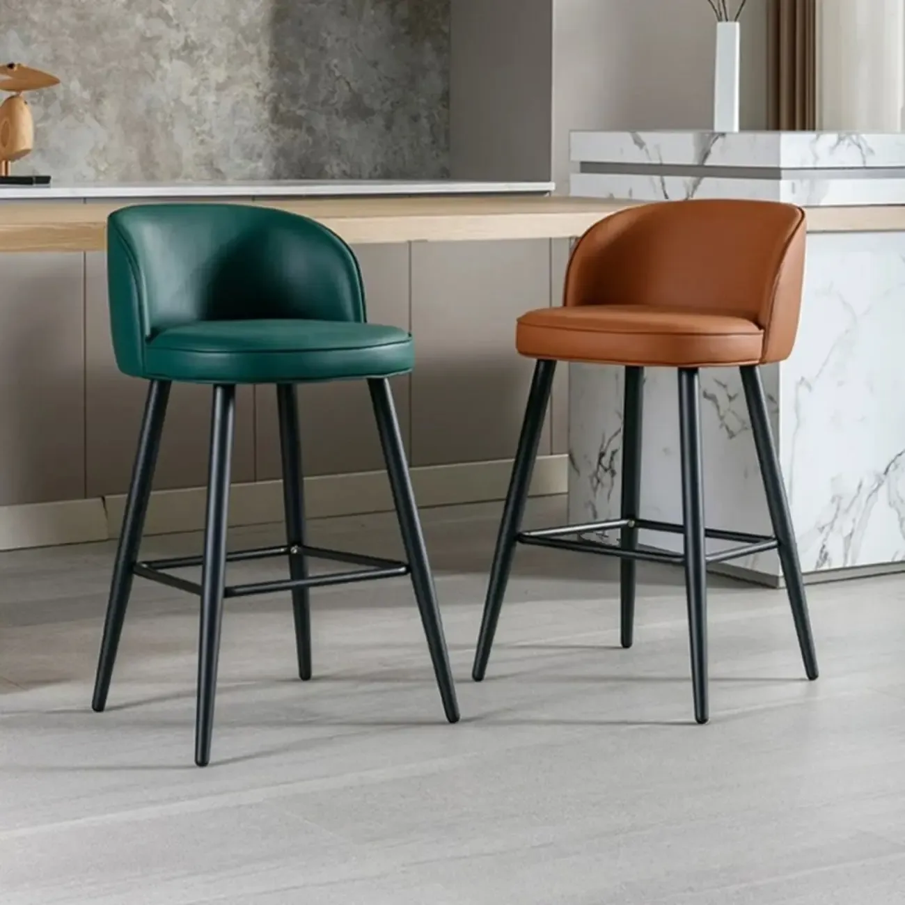 Counter Height Leather Bucket Glam Bar Stools