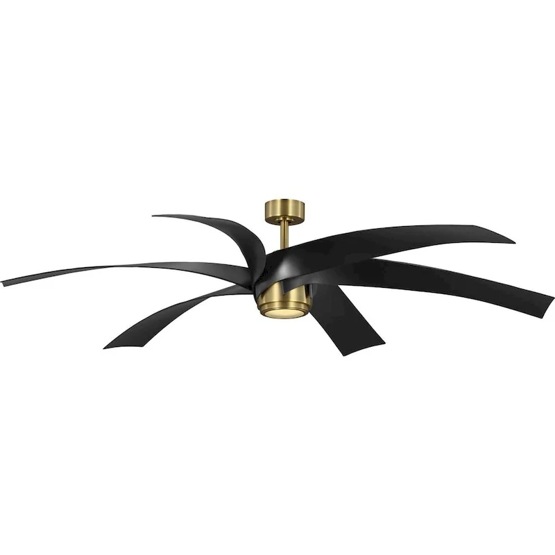 Insigna Collection 72-in Six-Blade Vintage Brass Contemporary Ceiling Fan with Matte Black Blades - 72 in x 72 in x 14.75 in
