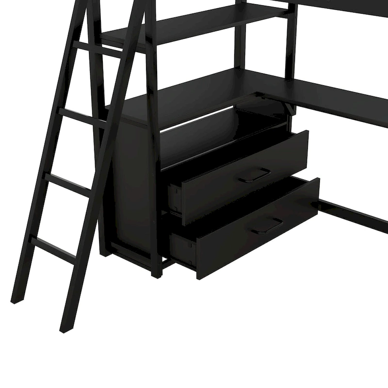 Loft Bed with Desk and Shelves