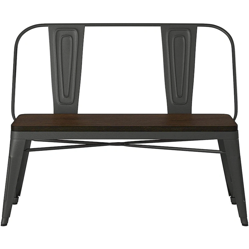 Metal Wood Top Dining Bench, Gunmetal