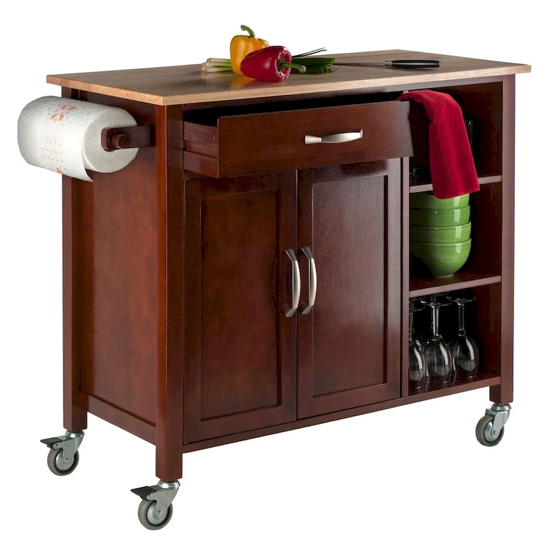Mabel Utility Kitchen Cart, Walnut and Natural - 42.72 x 18.9 x 35.43 inches