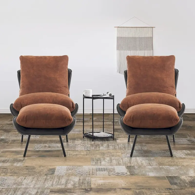 Leathaire Fabric Accent Chair with Ottoman