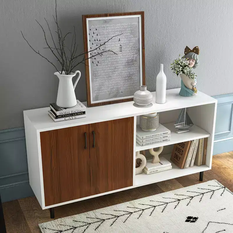 Costway Modern Buffet Sideboard Kitchen Storage Cabinet w/ 2 Doors & Open Compartments