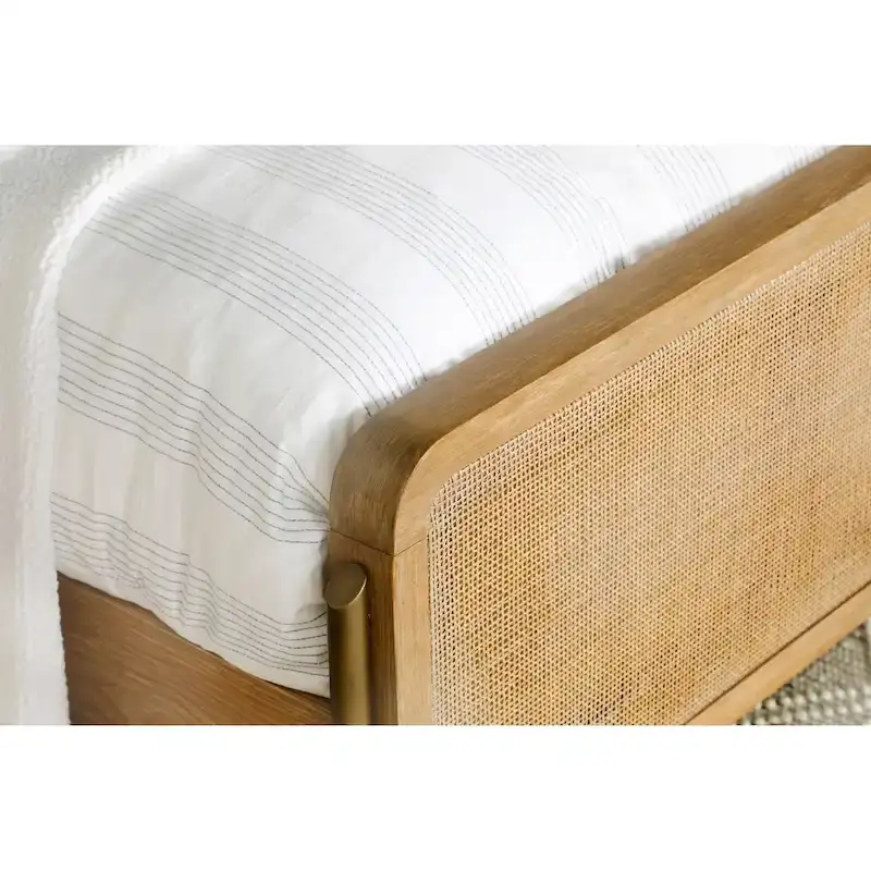 Stevie Sand Wash and Natural Cane Upholstered Panel Bed