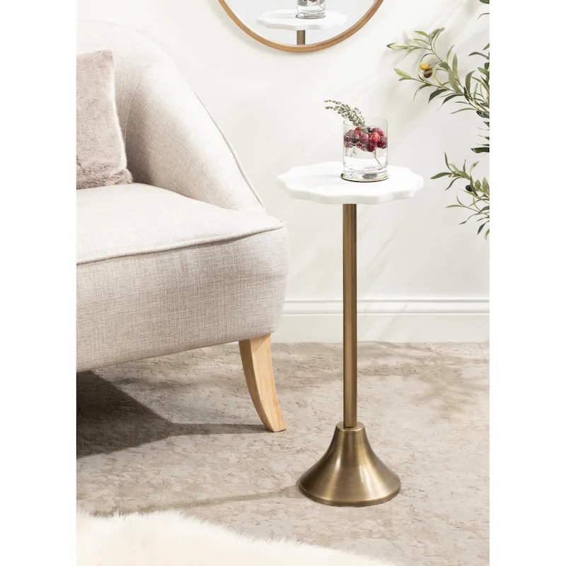Kate and Laurel Sanzo Scalloped Marble and Metal Drink Table