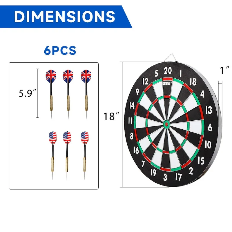 GSE 18 2-in-1 Paper Baseball & Dart Board Games Set. Double-Sided Dartboard with six 17G Steel Tip Darts - 18-Inch