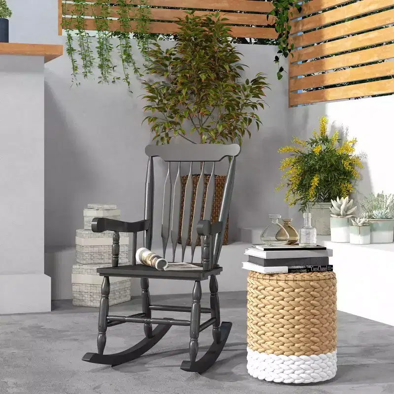 Outsunny Outdoor Wood Rocking Chair, 350 lbs. Porch Rocker with High Back for Garden, Patio, Balcony