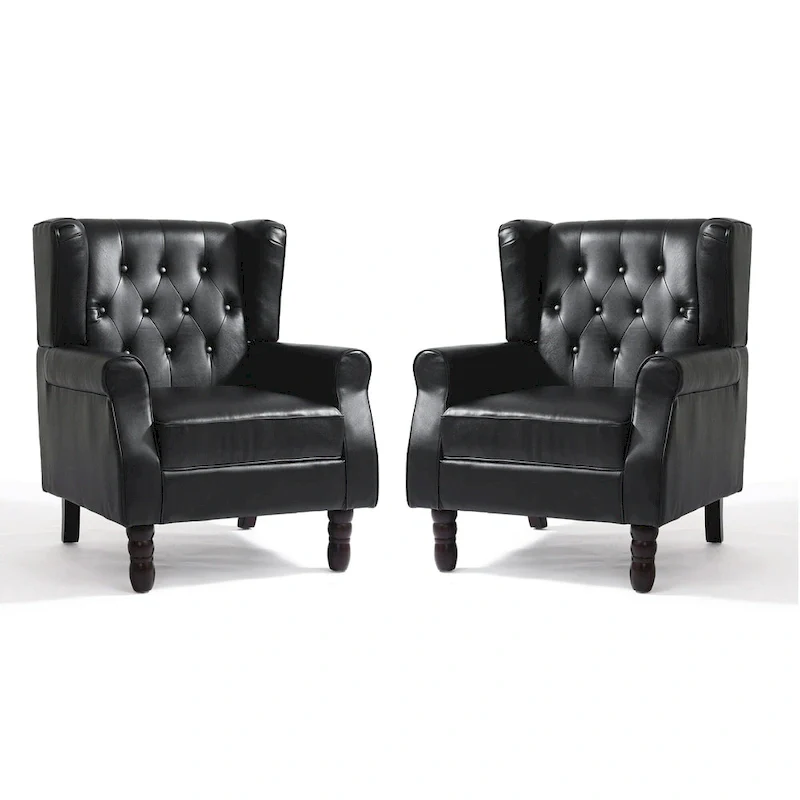 Set of 2 Vegan Leather Upholstered Button Tufted Accent Chair