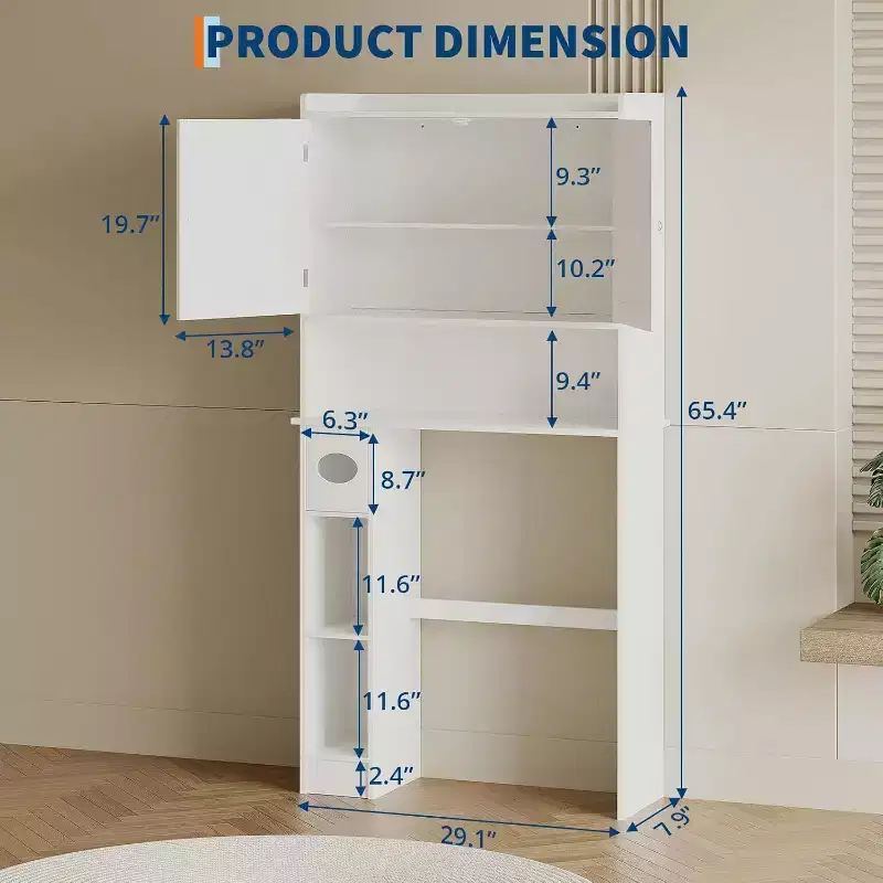 Over-The-Toilet Storage Cabinet  Sliding Barn or Double Door Design w/Adjustable Shelves & TP Holder (White)