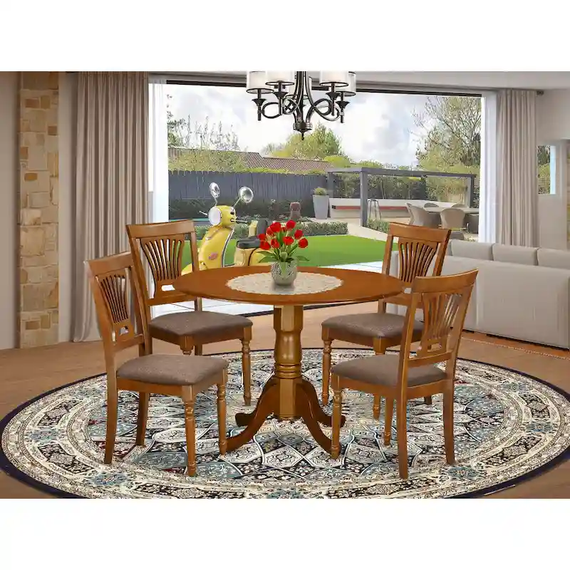 East West Furniture 5 Piece Dining Set Includes a Round Dining Room Table and 4 Kitchen Chairs, Saddle Brown (Seat Options)