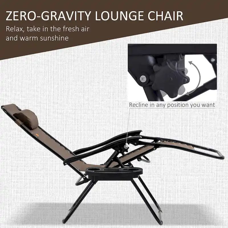 Gravity Chair Set with Side Table, Folding Reclining Chair with Cupholders & Pillows, Adjustable Lounge Chair