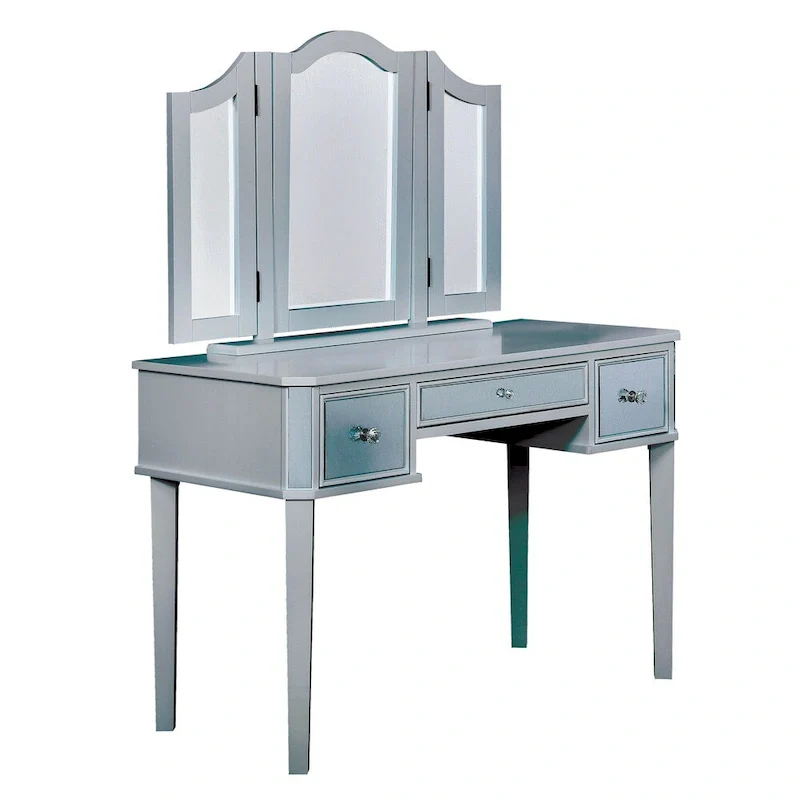 Makeup Vanity with Tri-fold Mirror - White/Rose Gold/Silver