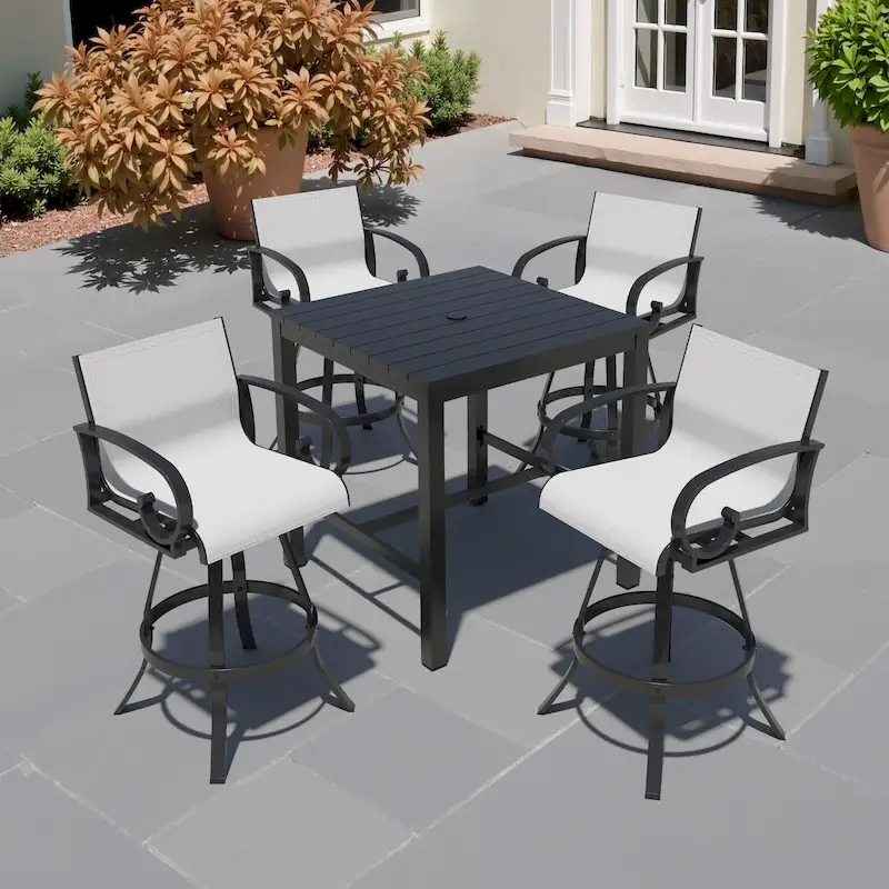 3/5-Piece Set Patio Swivel Aluminum Sunbrella Textilene Sling Bar Stools & Table