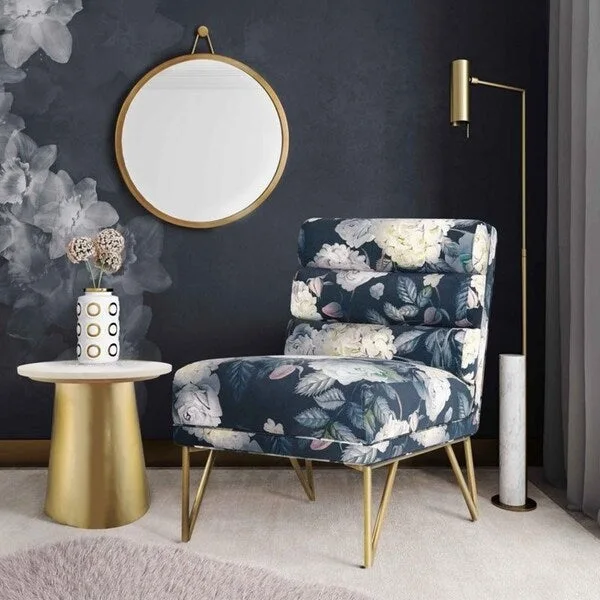 Floral Velvet Chair - Multi-Color - Channel Tufted Single Seat