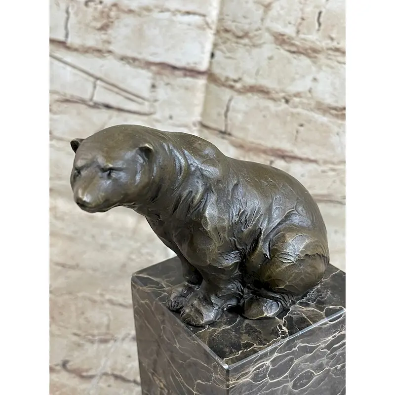 HandmadeSigned Sitting Polar Bronze Bookend Book End Marble Sculpture Statue
