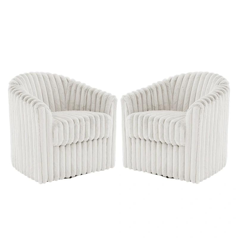 Faux Rabbit Fur Accent Chair 360-degree Swivel Barrel Chairs Set of 2