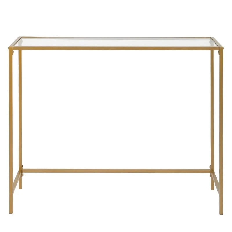 Modern Gold Frame 39.4  Entryway Console Table Glass Top