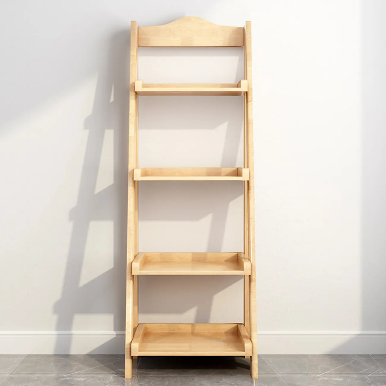 4-Tier Narrow Walnut Wood Ladder Bookcase for Bedroom
