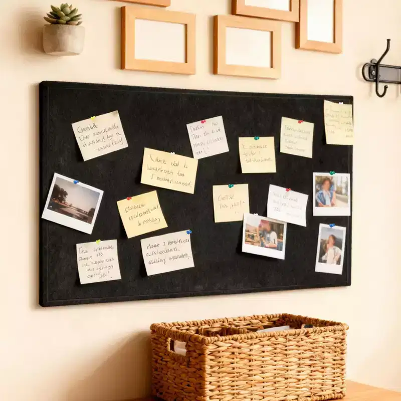 Black Bulletin Board  Decorative Felt & Cork Pin Board for Wall, Self-Adhesive Vision Board for Home/Office/Classroom
