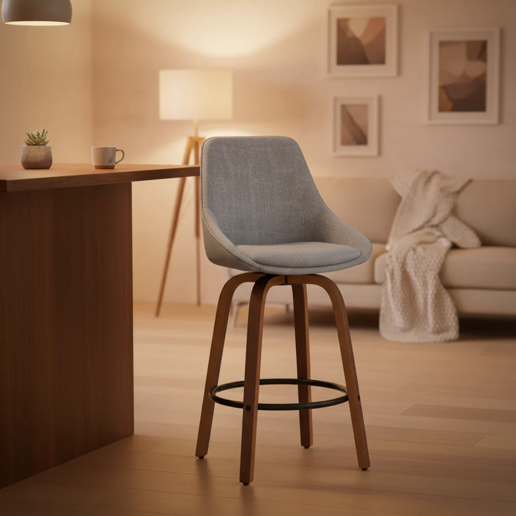 Alba Corduroy Counter Stool with Black Round Footrest (Set of 2)