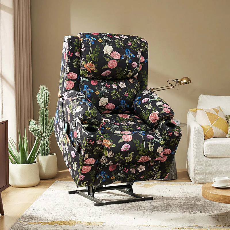 Dual Motor Power Lift Recliner with Massage, Heat, USB Charging, Cup Holders & Side Pockets | Black / Blue | Single Seat