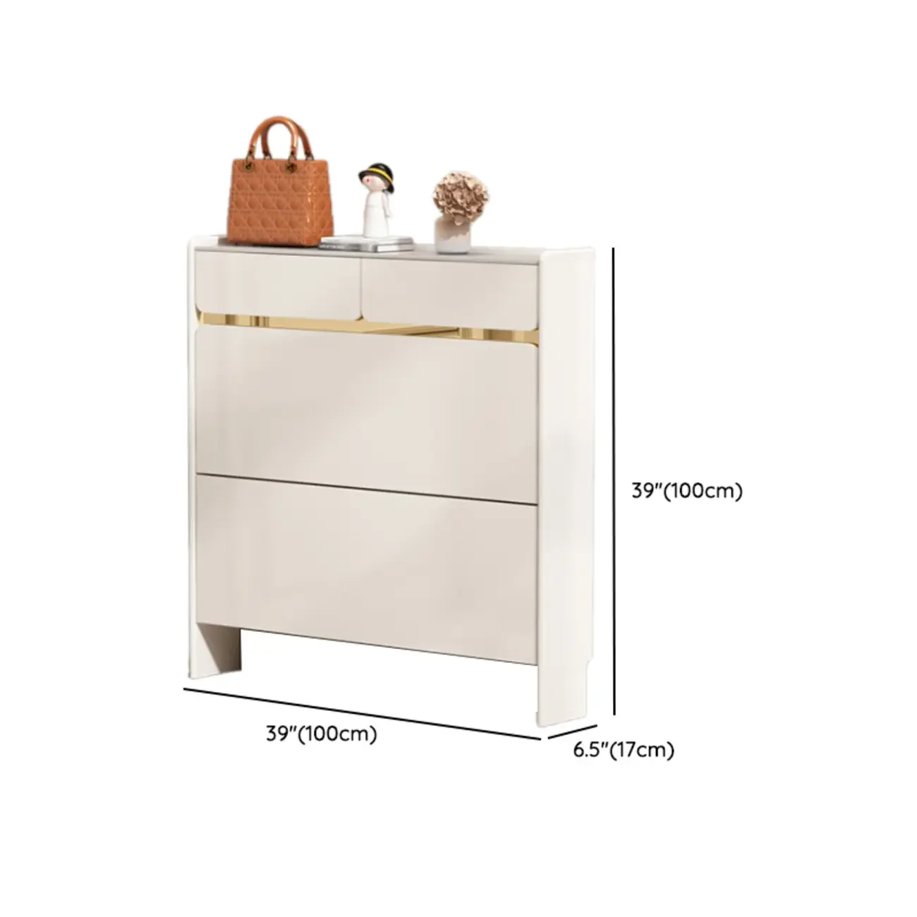 Entryway Glam White Wood Shoe Cabinet with Drawers
