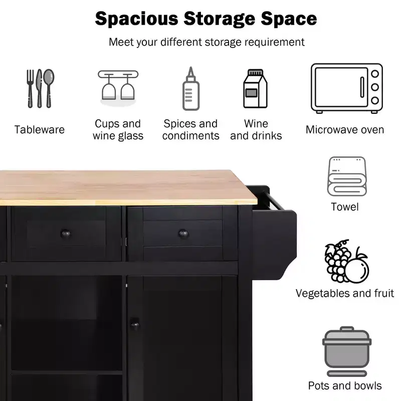 Whisen Modern Kitchen Island with Spice Rack and Towel Holder