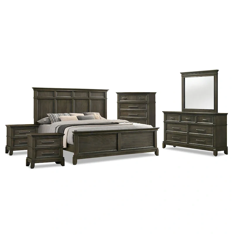 Evva Traditional Grey Wood 6-Piece Panel Bedroom Set