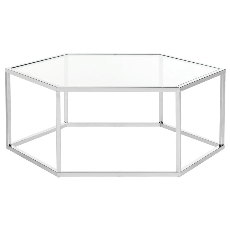 Chrome Hexagon Glass Coffee Table – Modern Style, 1-Piece Accent