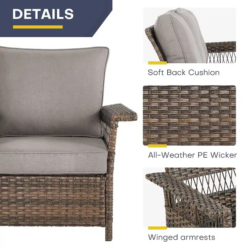 Gymojoy Patio Wicker Rattan Club Chairs - Brown