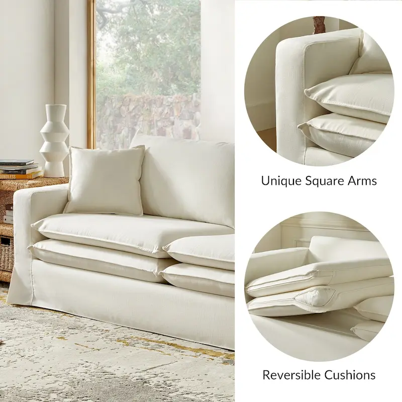 Elias Modern Slipcovered Sofa with Cup Holder and Reversible Cushions by HULALA HOME