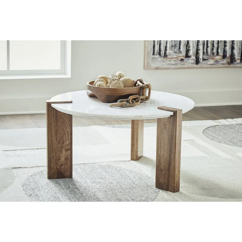 Isanti White/Brown Coffee Table - 33W x 33D x 18H