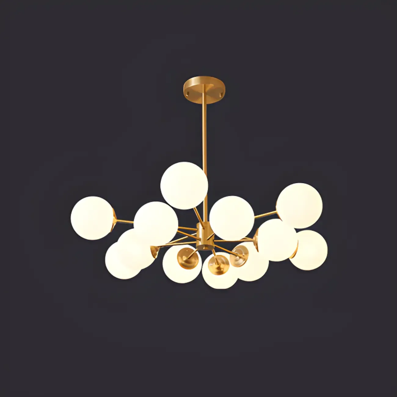Modern Gold Sputnik Chandelier with White Glass Globe