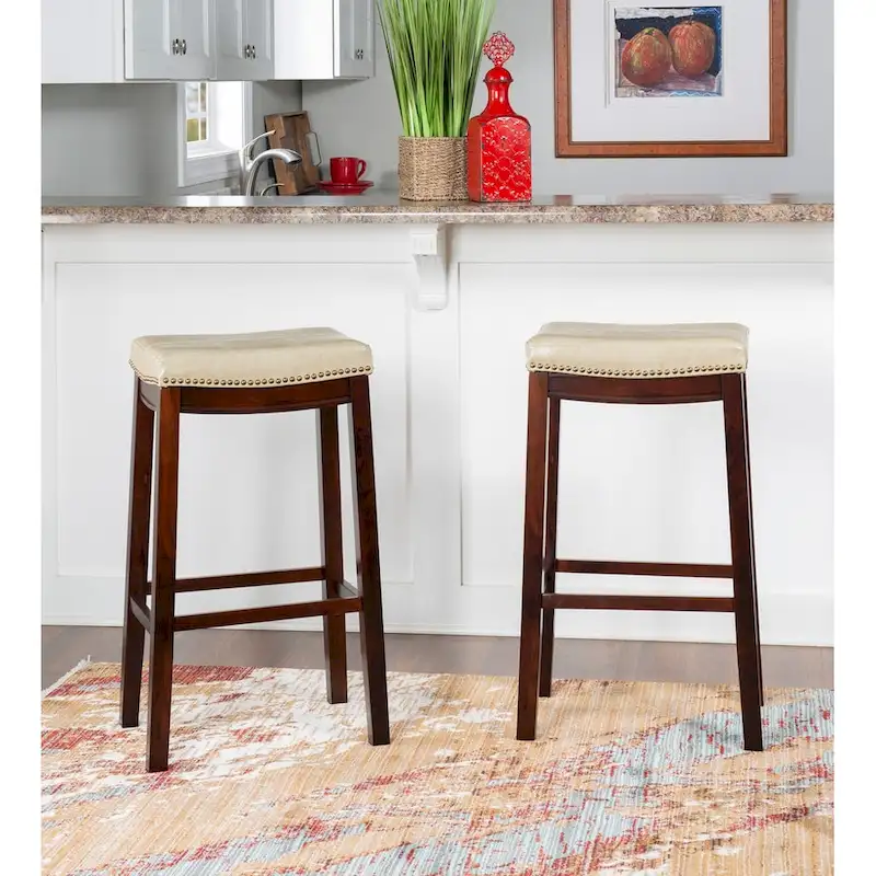Linon Willamette Backless Barstool with Faux Leather Seat (Set of 2)