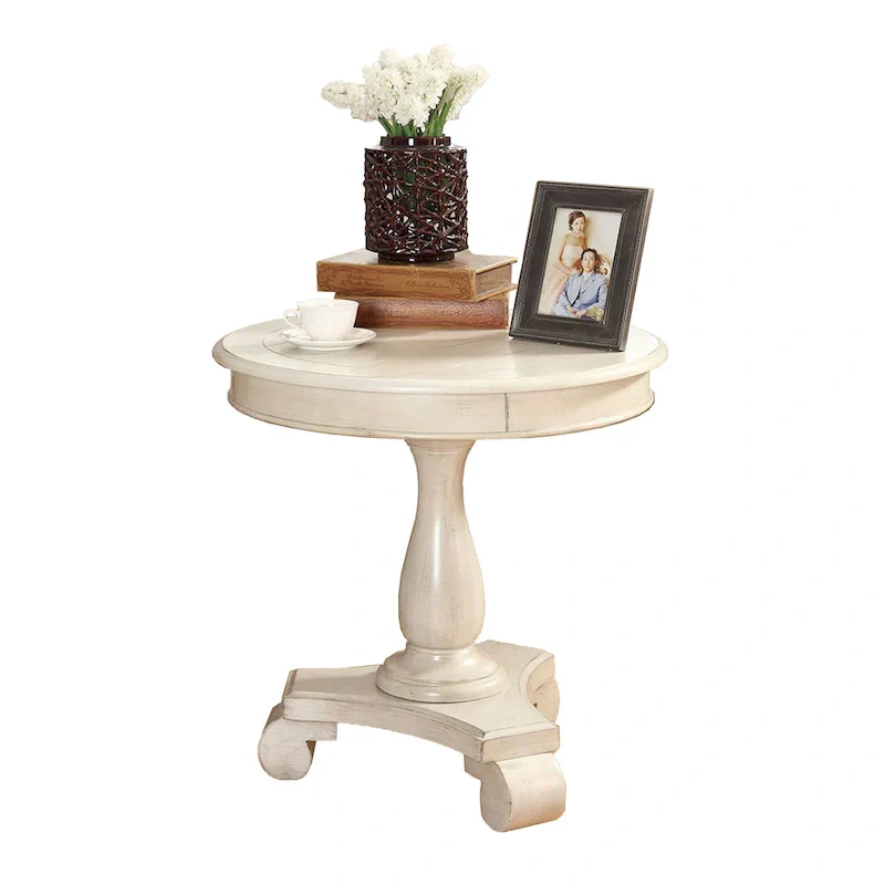 Black Round Wood Pedestal Side Table