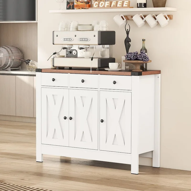 Kitchen Sideboard Buffet Storage Cabinet Coffee Bar Cabinet Pantry with 3 Drawers and Adjustable shelf