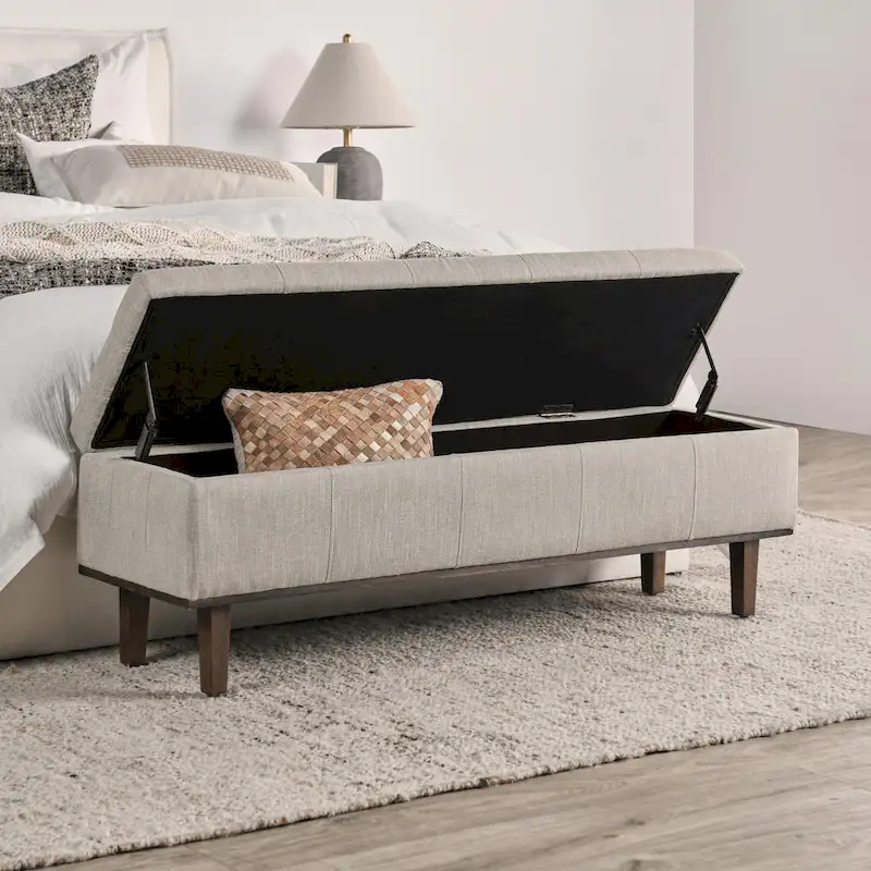 Light Beige Tufted Storage Bench, 2-Seat