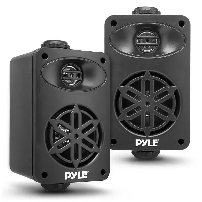 PYLE 3.5 Outdoor Waterproof Speakers  All-Weather Mountable Speaker Pair for Patio, Pool, or Boat  Black