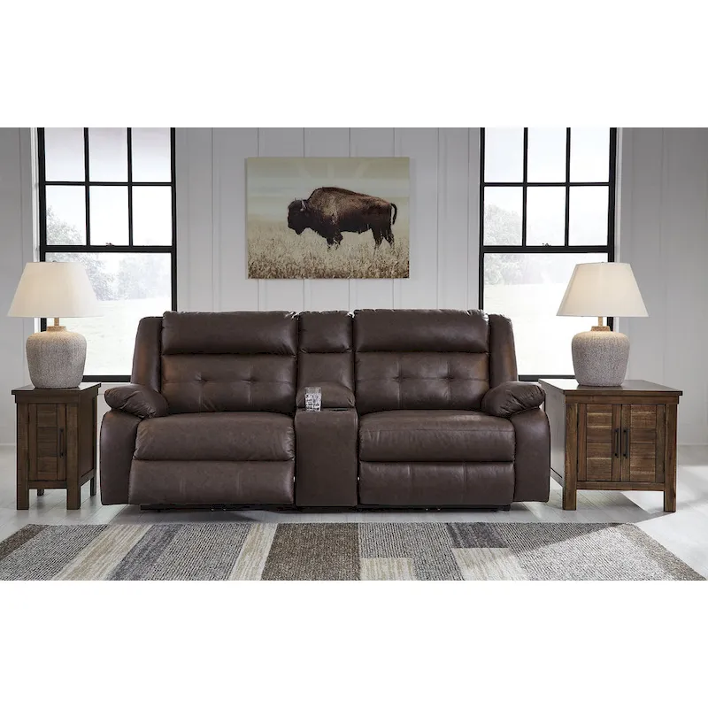Punch Up Dark Brown 3-Piece Power Reclining Sectional Loveseat with Console - 93W x 39D x 41H